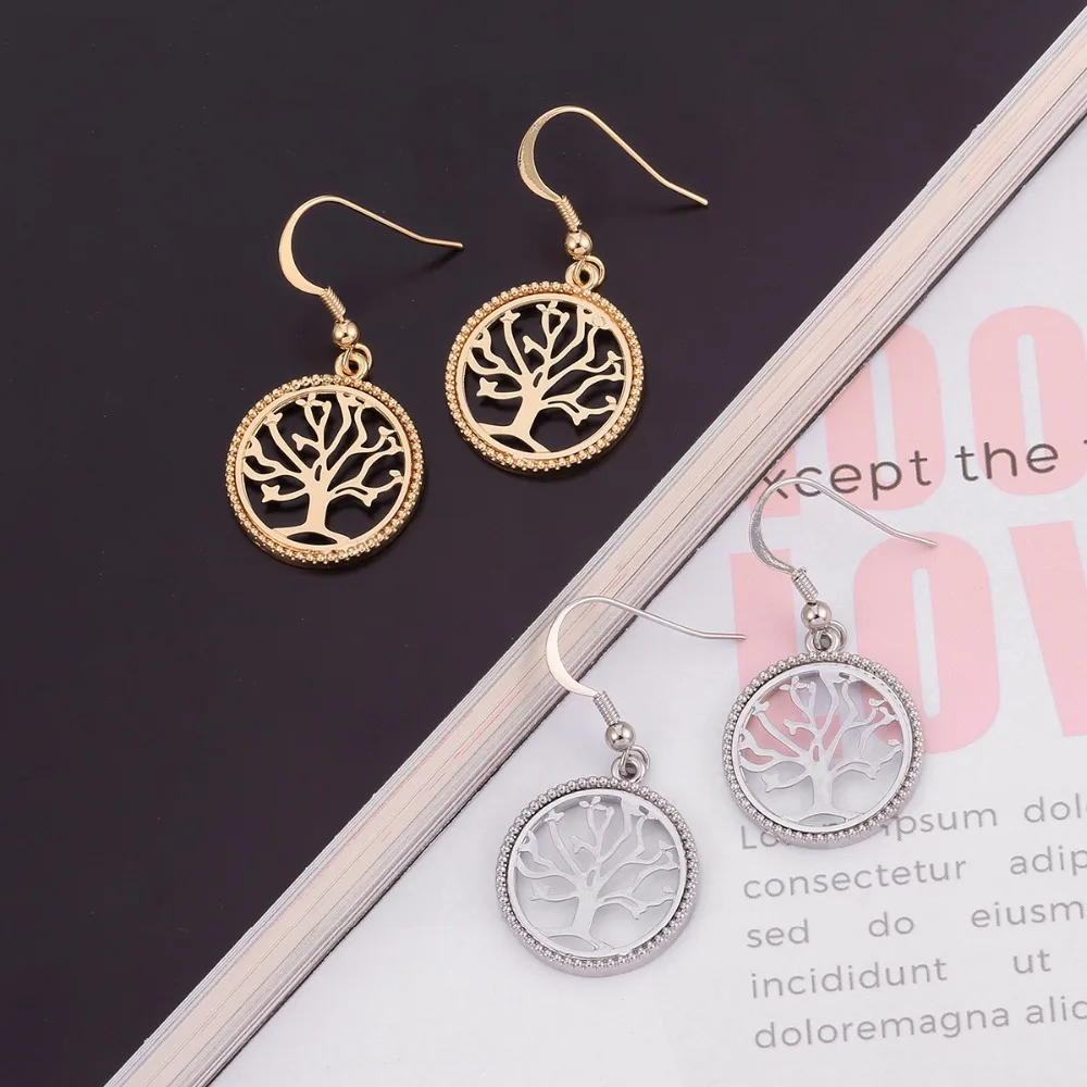 New Fashion Gold Tree of Life Drop Earrings European Style Femme Hollow Silver Tree Plant Pattern Jewelry Dropshipping 2018