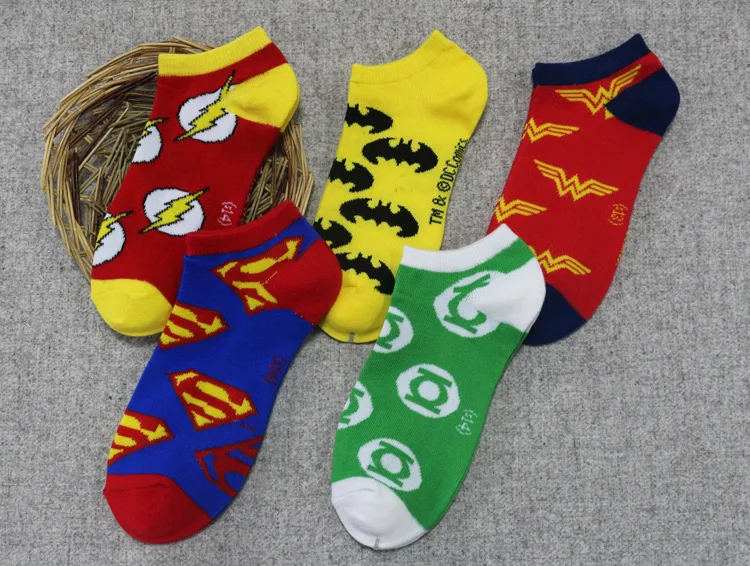 15 видов стилей носки с изображением Супермена, зеленого фонаря, носки с героями мультфильмов для женщин и мужчин, Marvel, короткие носки с изображением чудо-женщины, Бэтмена, повседневные носки