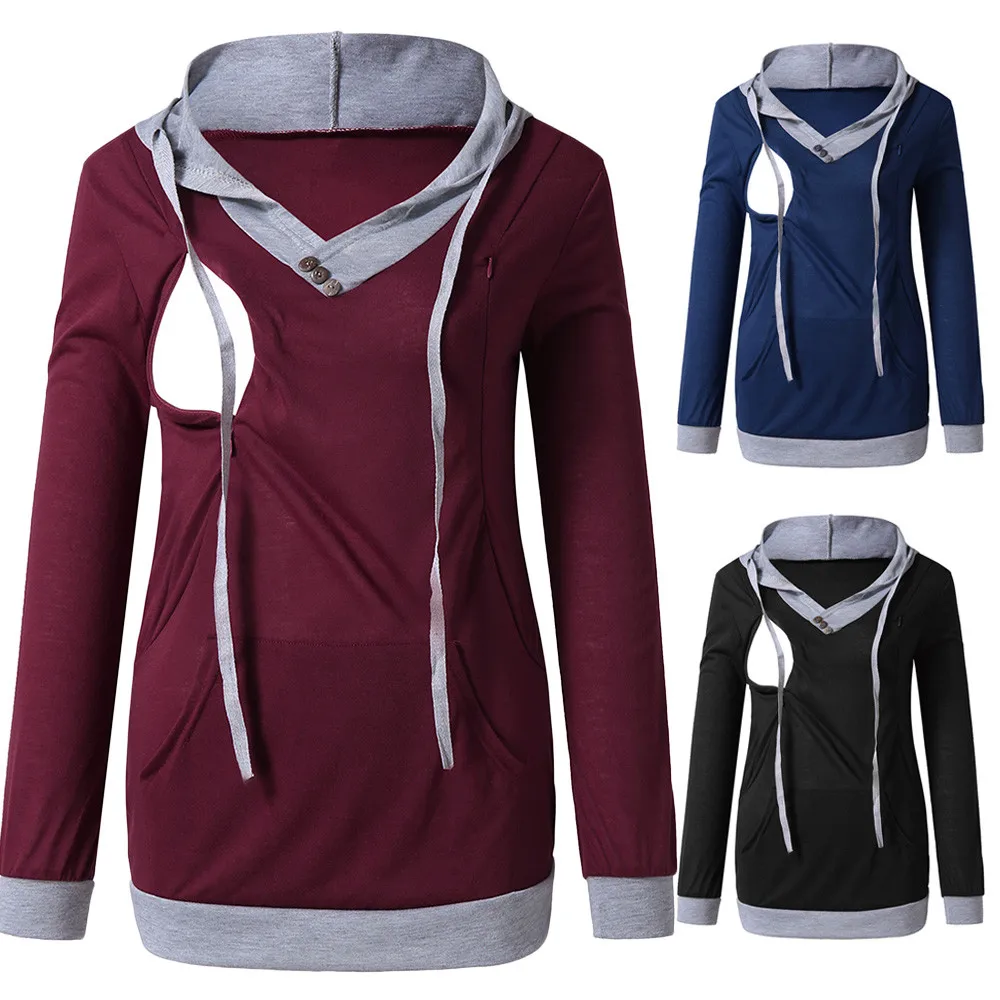 

Women's Maternity Nursing Hoodie Sweatshirt Kangaroo Pocket Maternity clothes New long sleeve tshirt Casual Clothing