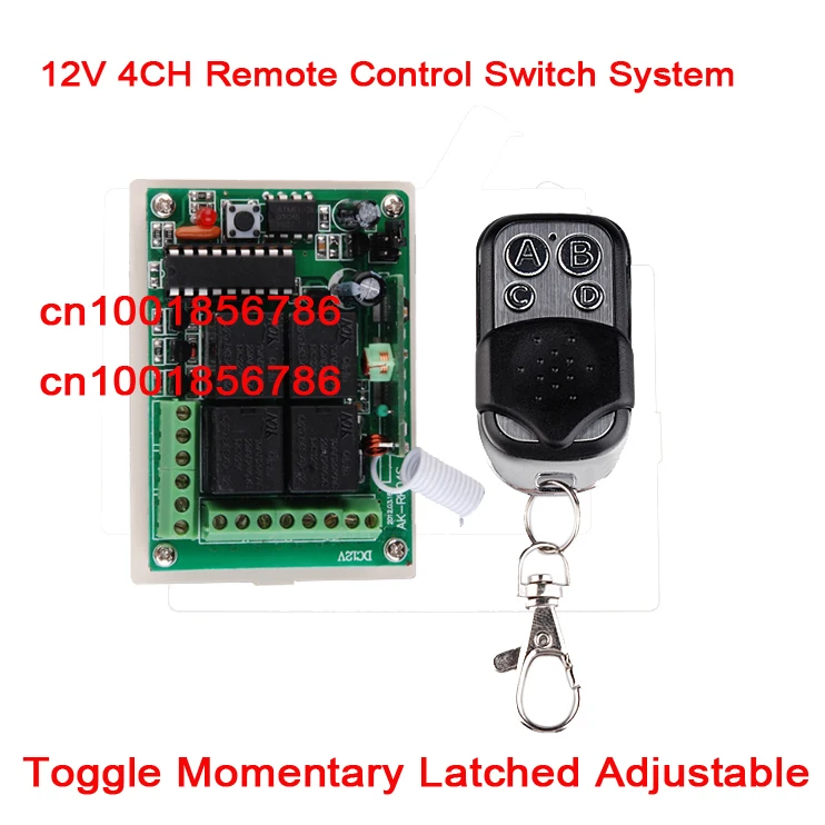 

12V 4CH(Channel) Wireless Remote Control System Receiver & Transmitter Working Way is adjustable 200M For garage door /lamp