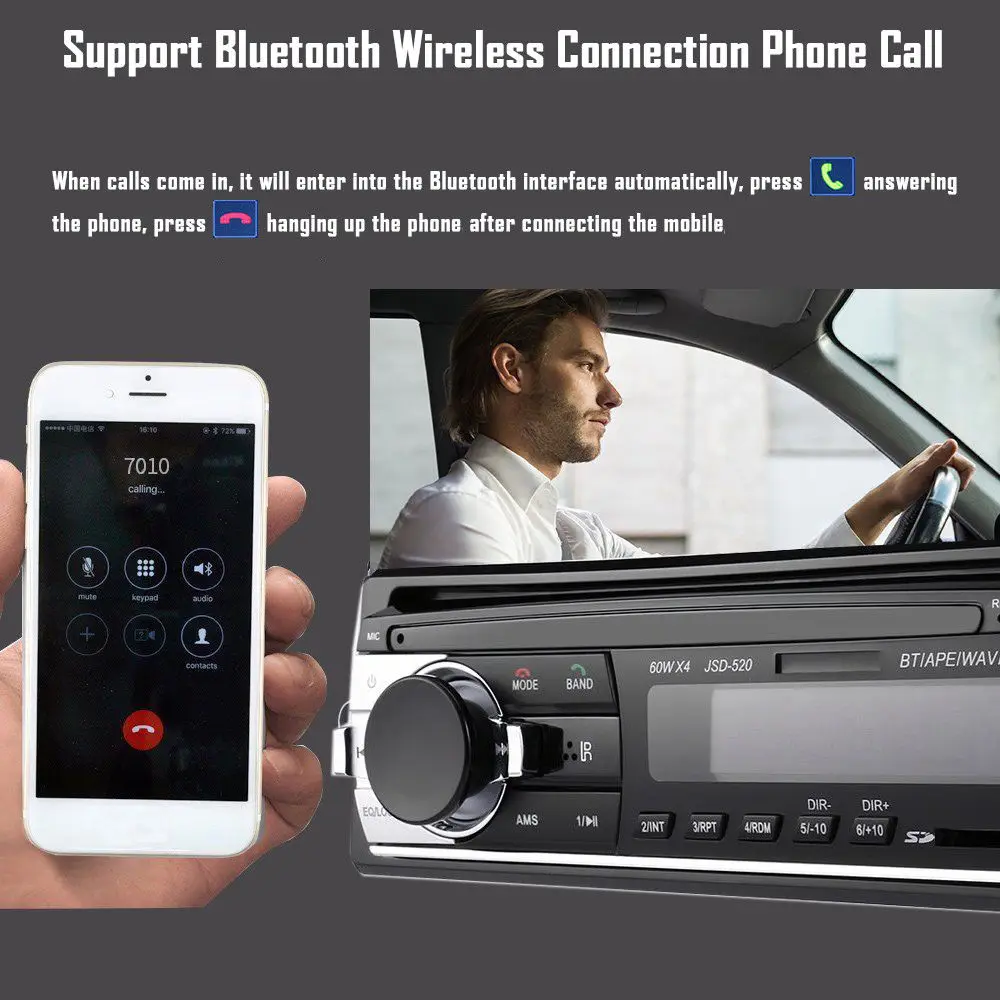 Автомобиль радио 1din Автомобильный стереоплеер Bluetooth аудио Музыка MP3 плеер fm-радио Aux Вход приемник SD USB MP3 плеер универсальный JSD520