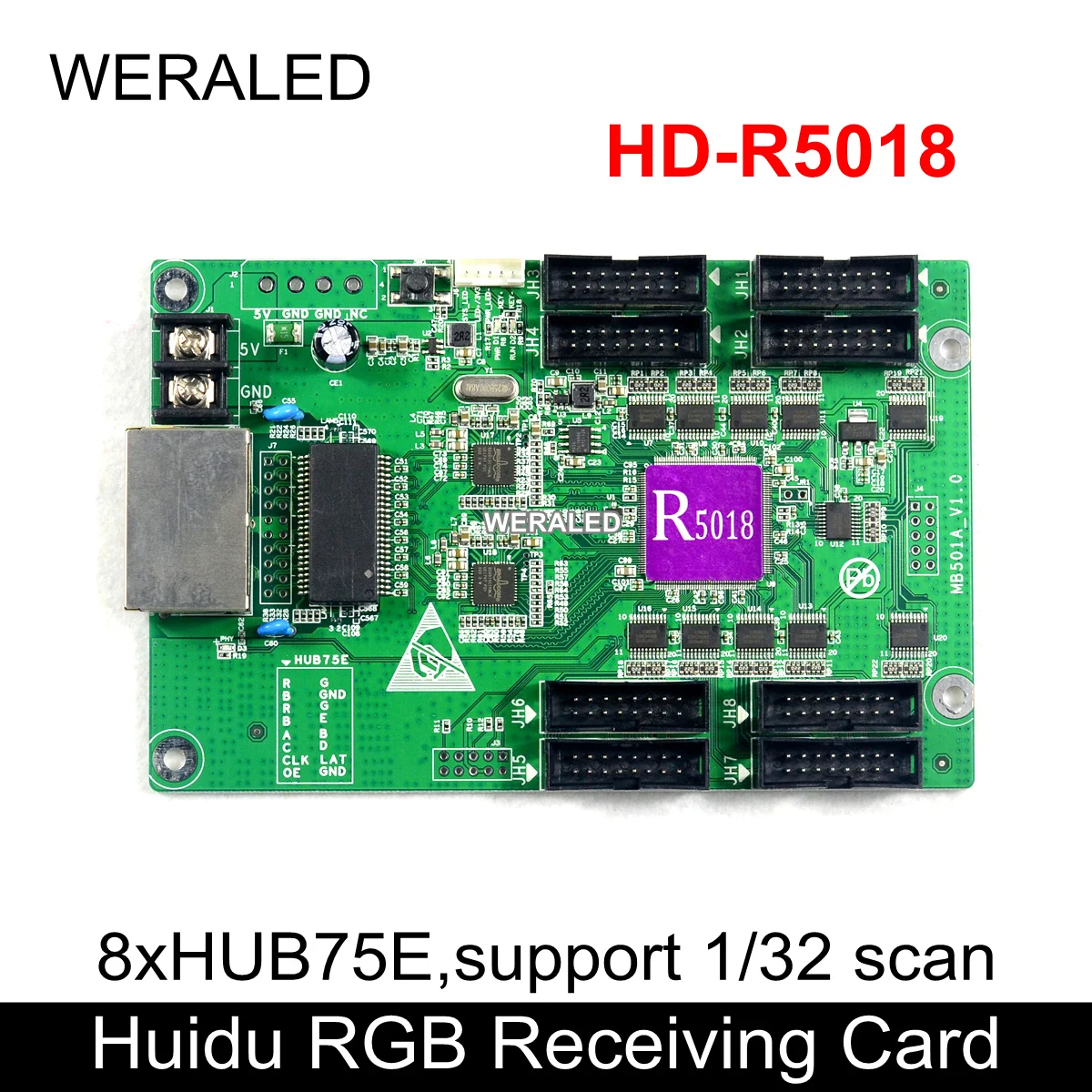 Светодиодный рекламный дисплей Huidu полноцветный HD-R5018 rgb-приемная карта 8xHub75E порты, работа с HD-C15C C35C A3 A6 A60X HD-T901