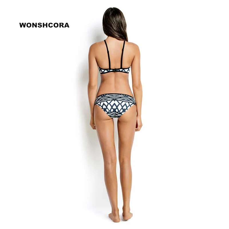 WONSHCORA 2017 Новый черный белый плед сексуальный купальник плавный Бикини Топ с