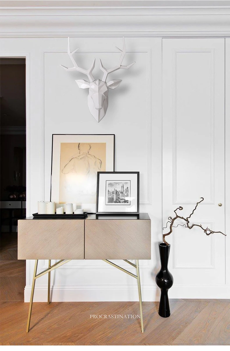 3D Big Deer Head Statue Home Decoration Accessories Wall Decor 49x60x24.5cm Elk Abstract Sculpture Living Room Statues Crafts 5