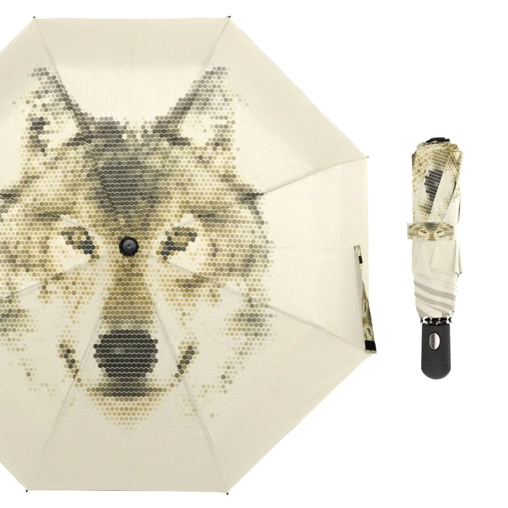 

Susino Pixel Wolf Windproof Umbrellas Fully-automatic Open Metal Pongee Compact Auto Open Close Three-folding Umbrella