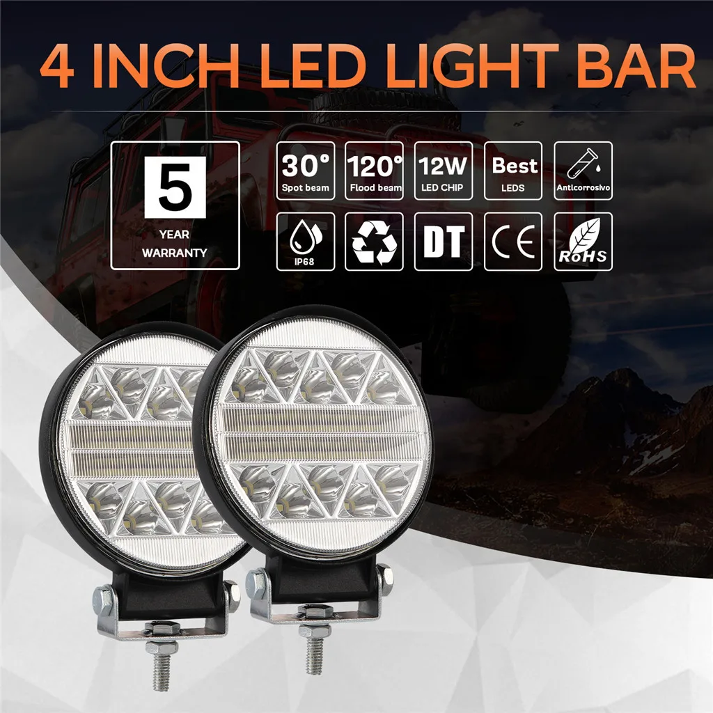 

Strobe Car LED Work Light 4 Inch 102W LED Work Light Round Spot Beam Offroad Driving Light Bar Auto Accessorie