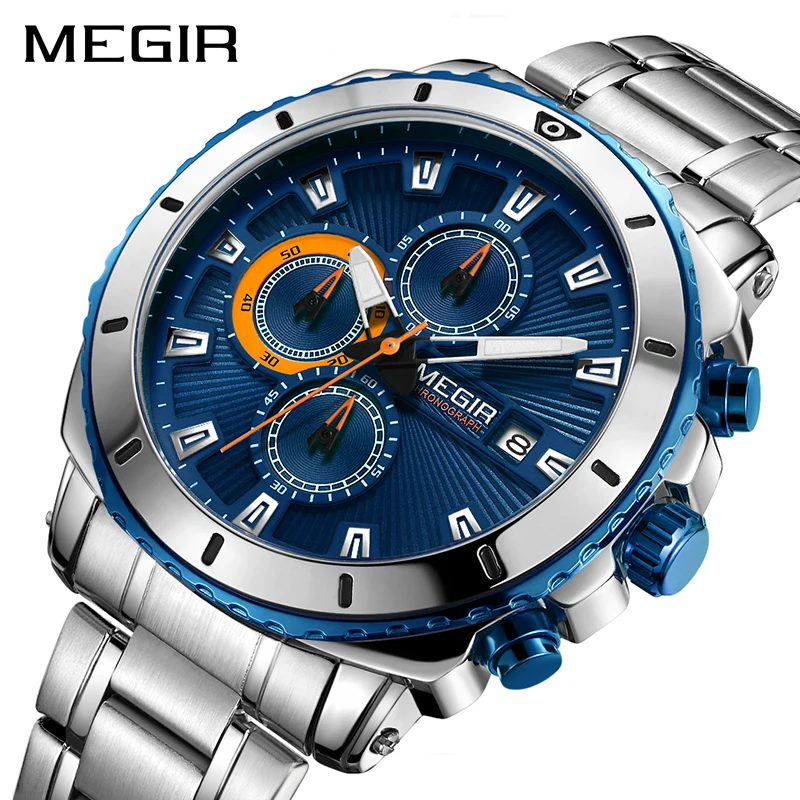 MEGIR Top Brand Luxury Men Quartz Watch with Stainless Steel Band Chronograph Business Wrist Watches Men Clock Relogio Masculino MEGIR Top Brand Luxury Men Quartz Watch with Stainless Steel Band Chronograph Business Wrist Watches Men Clock Relogio Masculino