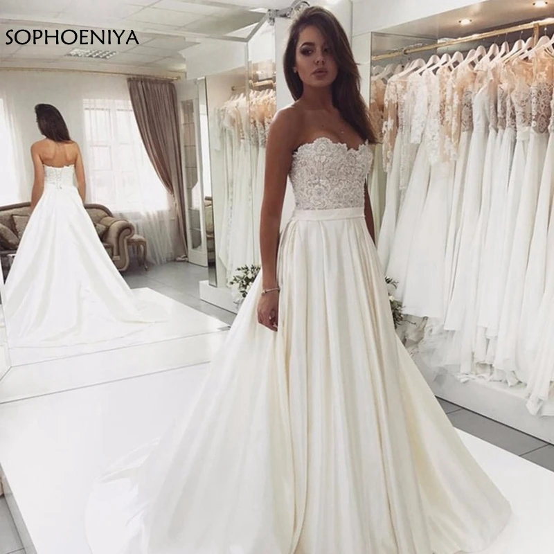 A-line-Sleeveless-Ivory-Satin-Wedding-Dress-with-Lace-Bodice-Corset-Bridal-Dress.jpg_640x640
