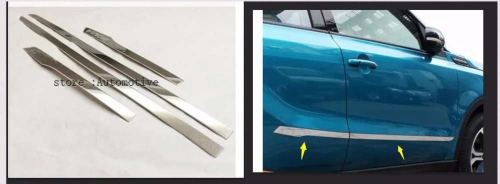 

for Suzuki Vitara 2016 2017 car styling cover detector stainless steel Side Door Body trim sticks Strips Molding 4pcs