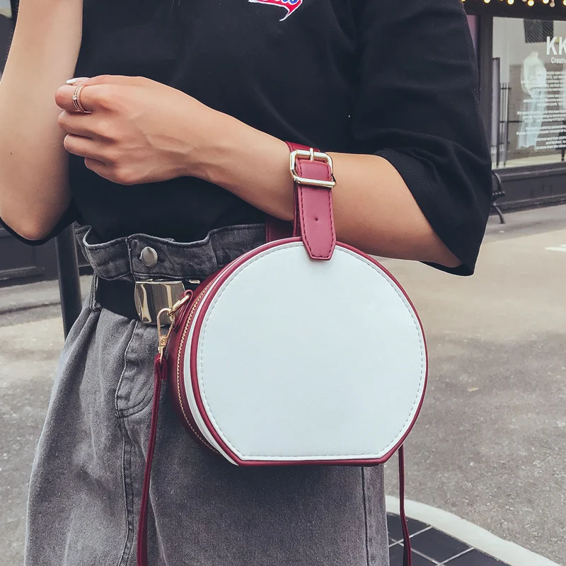 Модная Повседневная полиуретановая цветная круглая Сумка-тоут, Женская седельная сумка, сумка через плечо, мини сумка-мессенджер, женские сумки на короткой ручке с крышкой