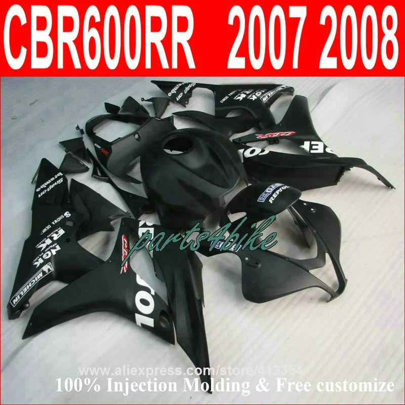 Injection molded plastic fairing kit for Honda CBR600RR 2007 2008 matte black fairings set CBR 600RR 07 08 29UY