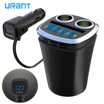 

URANT Car Charger Multifunctional Cup Phone Holder Cigarette Lighter Sockets with 4 USB Ports Voltage Display Power Adapter