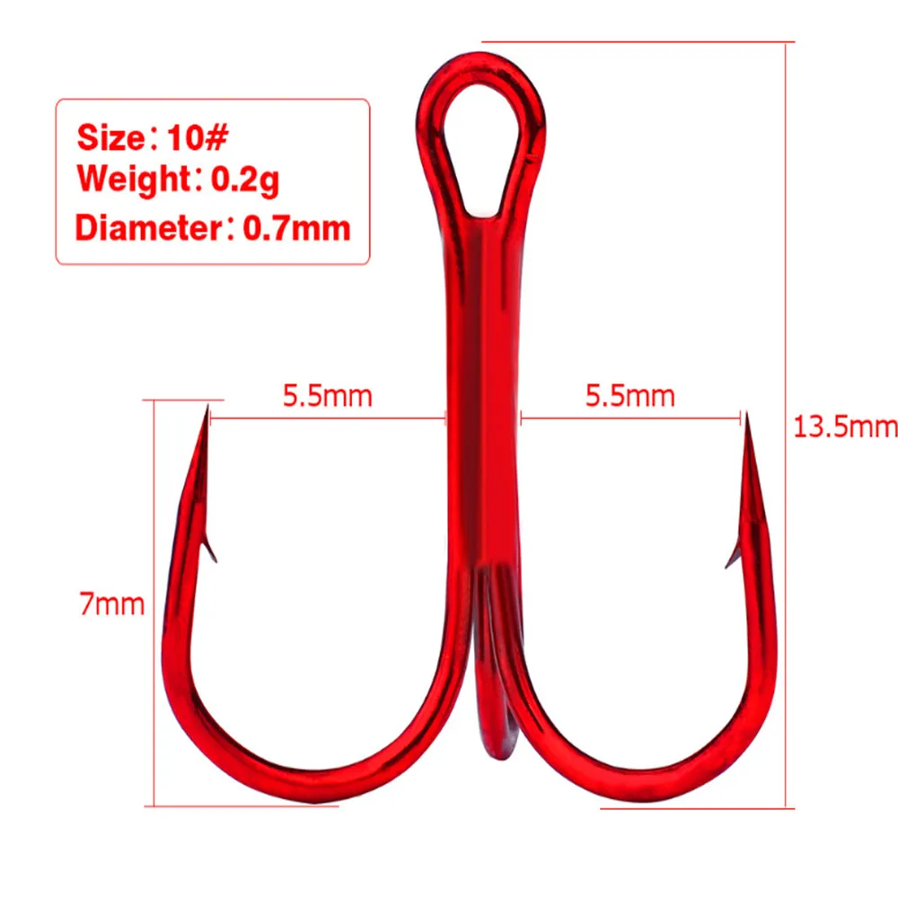10 шт./лот, красные рыболовные крючки из высокоуглеродистой стали, тройной рыболовный крючок, круглый изгиб, 2#4#6#8#10# рыболовные снасти - Цвет: 10