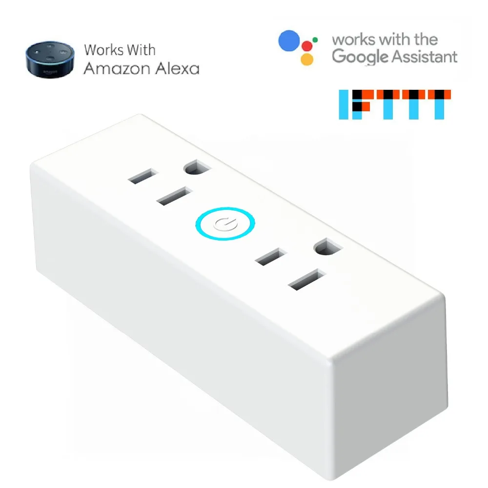 

US Plug 1 TO 2 WIFI Smart Socket 110V 10A Remote Control Smart Timer Switch Work For Amazon Alexa/Google Assistant