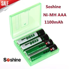 4pcs/pack Soshine Ni-MH AAA Battery 1100mAh Batteries Rechargeable Battery +Portable Battery Storage Box