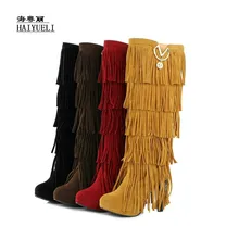 Новые зимние женские сапоги на высоком каблуке ботинки с бахромой ботинки с высоким берцем пикантные ноги рыцарские сапоги зимние