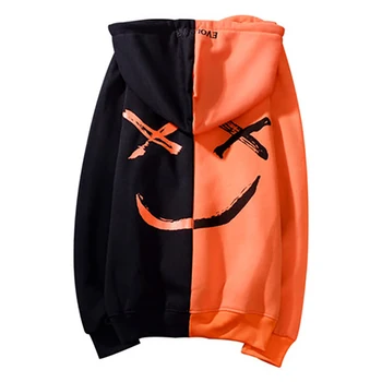 

Couple Smile Printed Hoodie Casual Autumn Sweatshirts Hip Hop Hoodie Men Print Patchwork Sweatshirt Soild Color Mens Hoodies