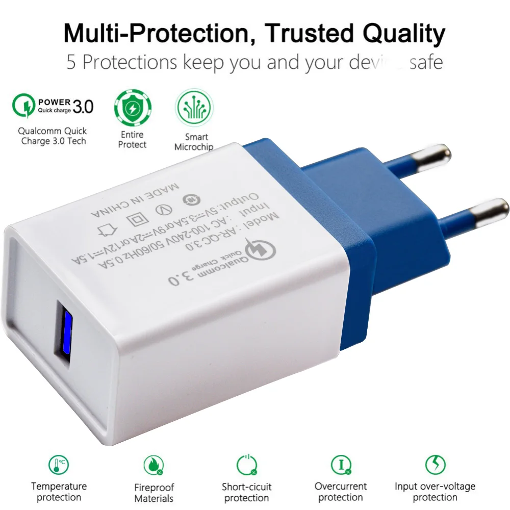 QC3.0 18W Single USB Charger Plug Mobile Phone Charger For iPhone Samsung Huawei Xiaomi