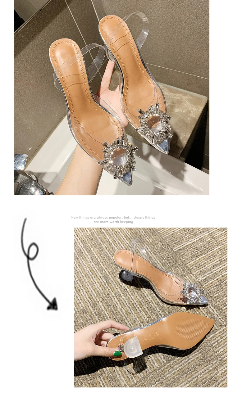 Transparent Sandals Platform Pointed Toe Crystal High Heels Clear Sandalias Women Summer Shoes Heels/6.5cm