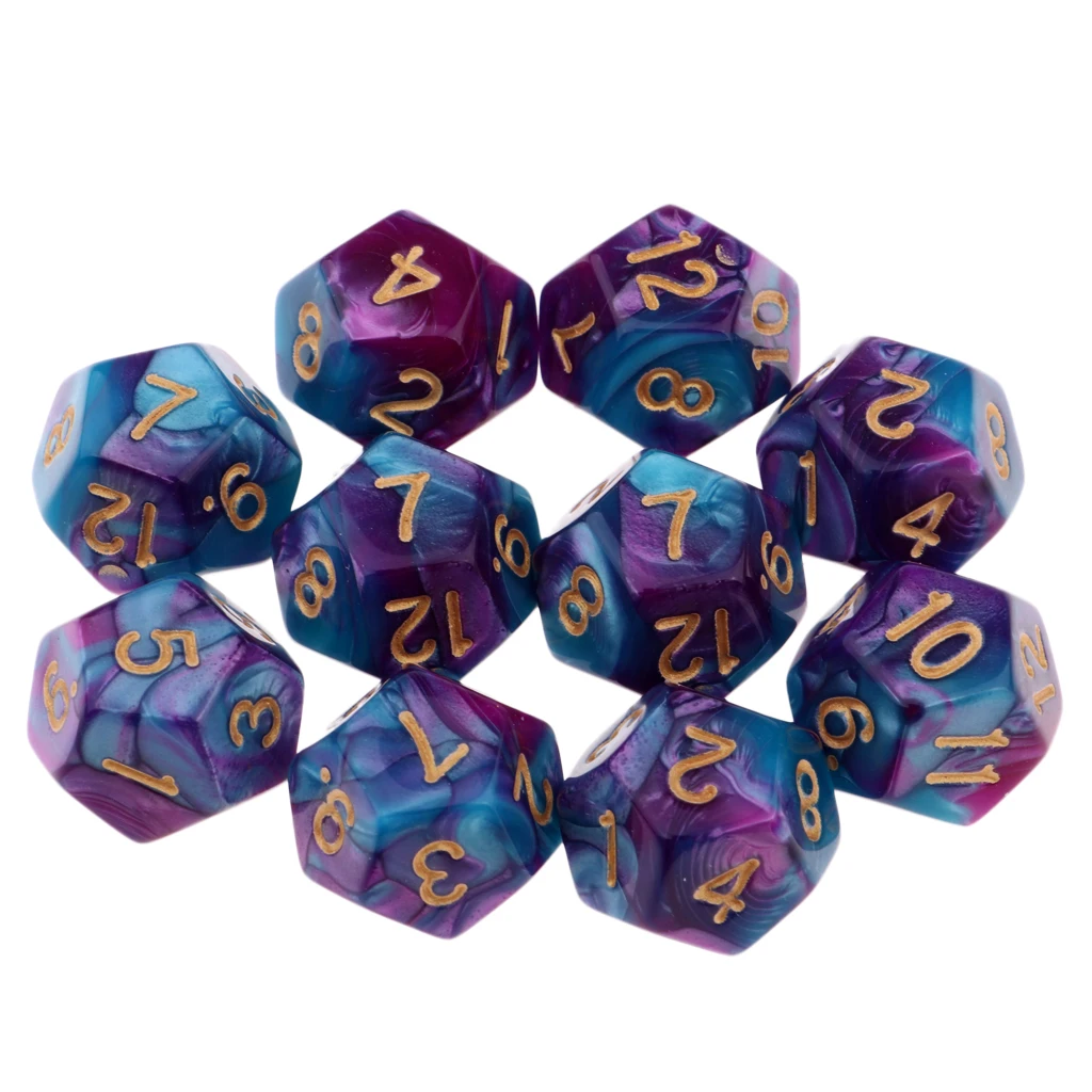 Pack of 10 Multi-sided Dice Polyhedron Dice Set D12 for D&D / TRPG Tabletop Game Role Playing Dices