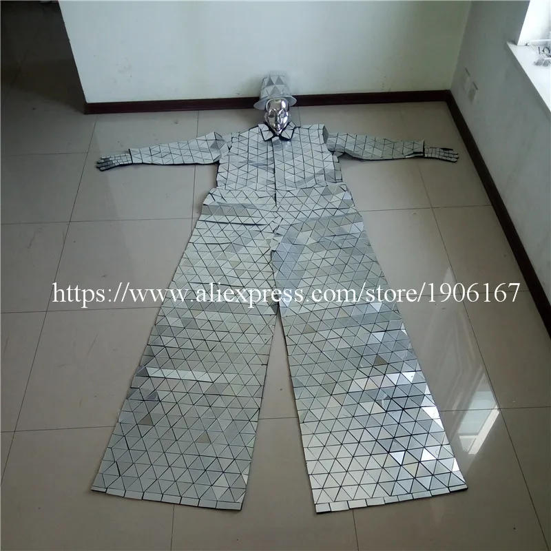 Дизайн Stilts зеркальная одежда Вечерние принадлежности зеркальный робот костюм ослепительный модный костюм Мужская Светоотражающая одежда