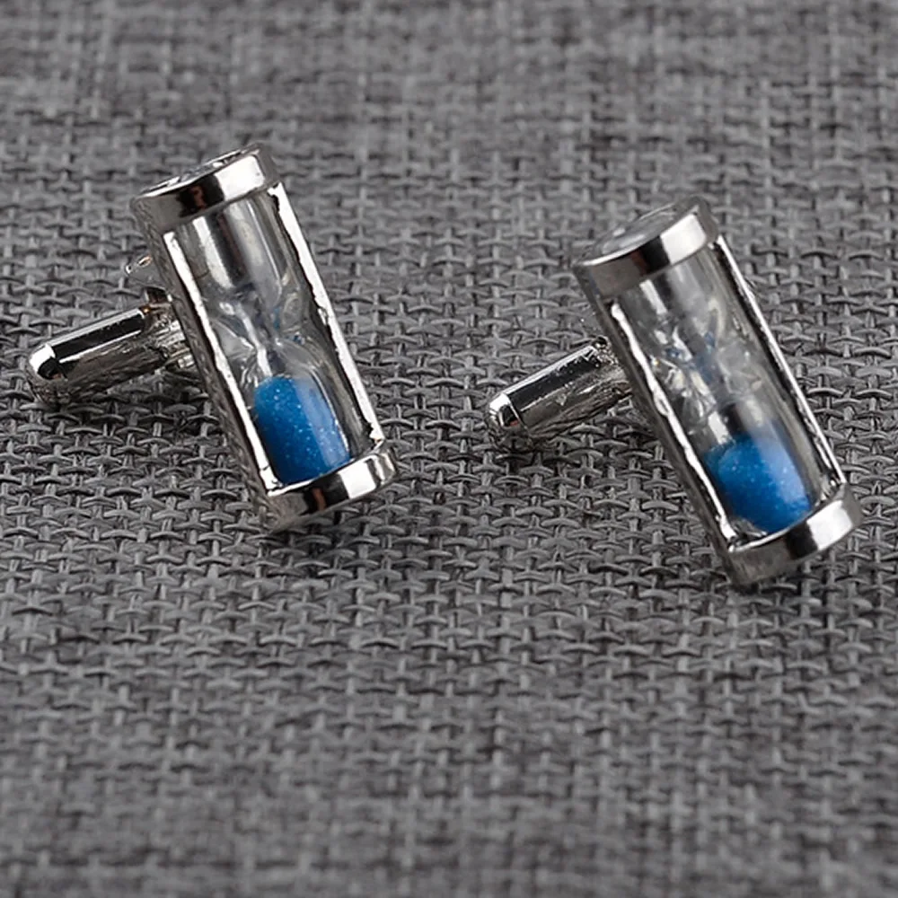 1Pair Punk Mens Fashion Hourglass Cufflink Sand Clock Glass Timer
