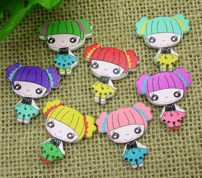 

50Pcs Mixed Girl Wood Apparel Sewing Buttons For Clothes Scrapbooking Decorative Handicraft DIY Accessories