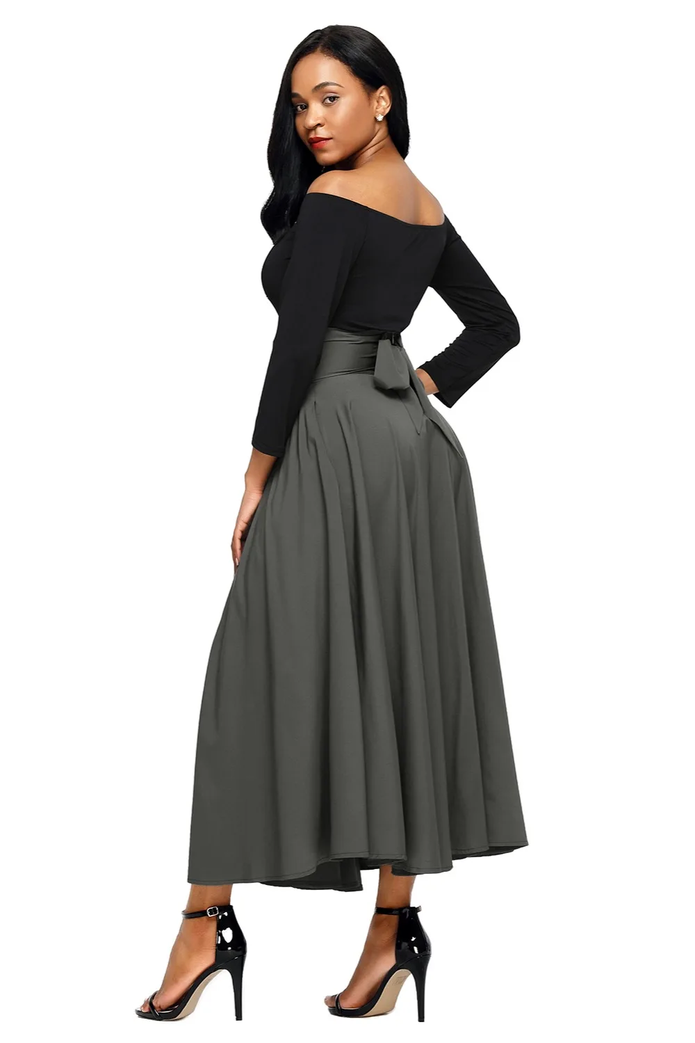 Gray-Retro-High-Waist-Pleated-Belted-Maxi-Skirt-LC65053-11-2