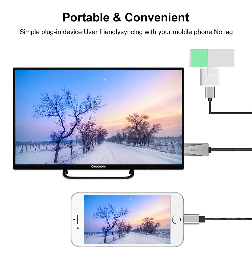 Mirascreen USB к HDMI кабель дисплея для освещения к HDMI кабель для apple ios телевизионный HD кабель для iphone X iphone 8 7 6 5 ipad ipod