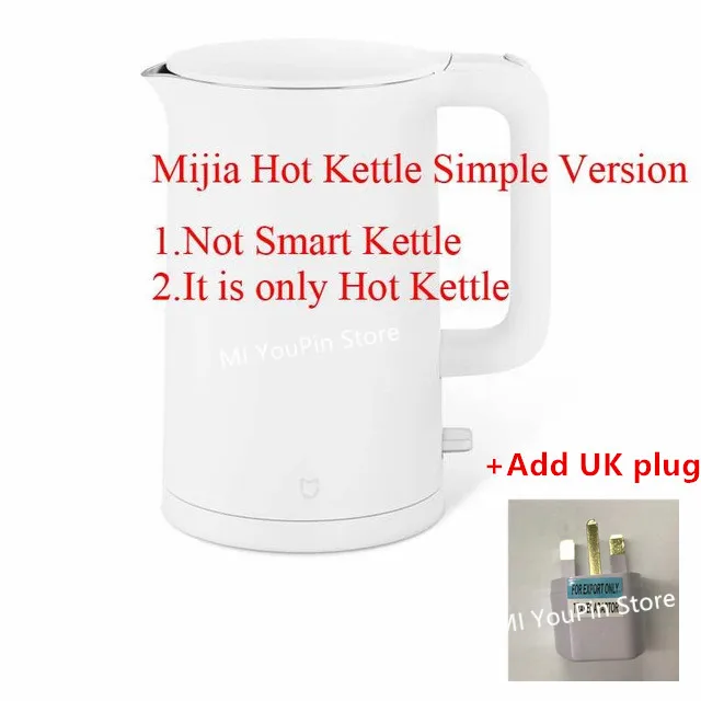 Xiaomi Mijia чайник с постоянным контролем температуры чайник для воды 1.5L авто защита от помех смарт контроль поддержка телефона ПРИЛОЖЕНИЕ H15 - Цвет: simple add UK plug