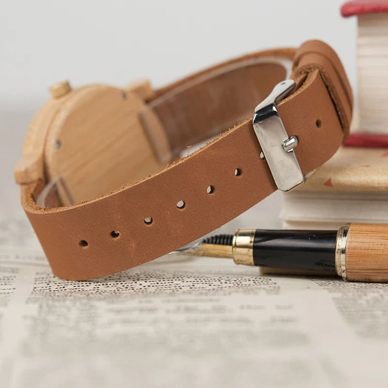 BOBO BIRD Leather Wood Watches Women Quartz Analog Men Watch Casual Cool Watch relogio masculino Gift for Lovers V-Q15