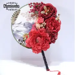 Kyunovia палочка вентилятор букет с кристаллами красный пион цветок Розы Шелковый Букеты Свадебные Большой Свадебный букет D28