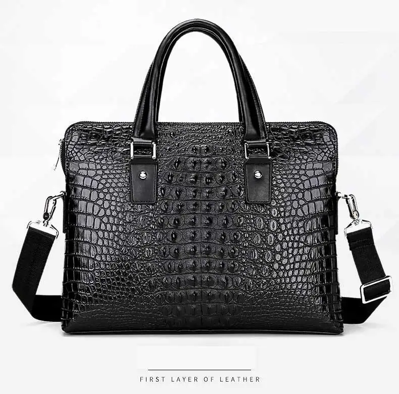 Роскошный бренд, крокодиловый узор, настоящая воловья кожа, синяя сумка для ноутбука, 15 дюймов, коричневый, портативный, Черный Портфель, новая мода, горячая распродажа