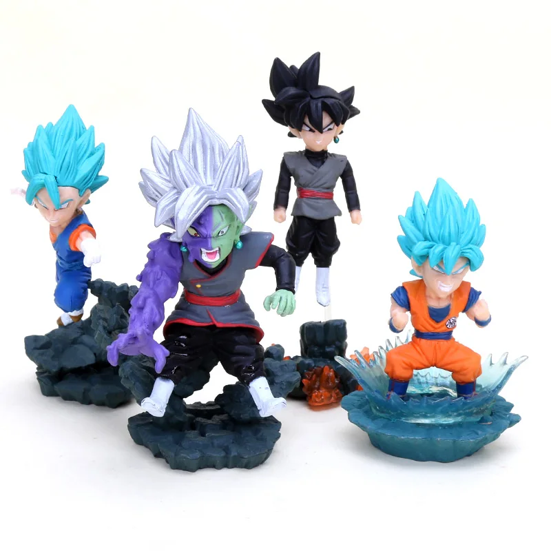 

4pcs/set 12cm WCD Dragon Ball Super SaiYan Son Goku black vegetto PVC Action Figure Model Toys Dolls