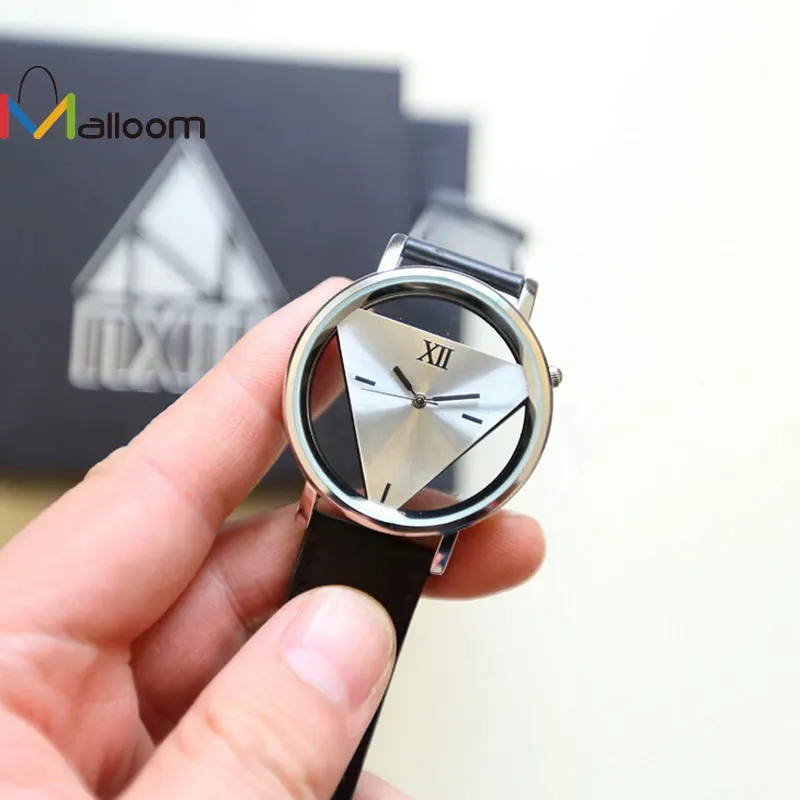 

Malloom Mens Womens Unique Hollowed-out Triangular Dial Black Fashion Watch Analog Quartz Fashion Wrist Watch bayan saat