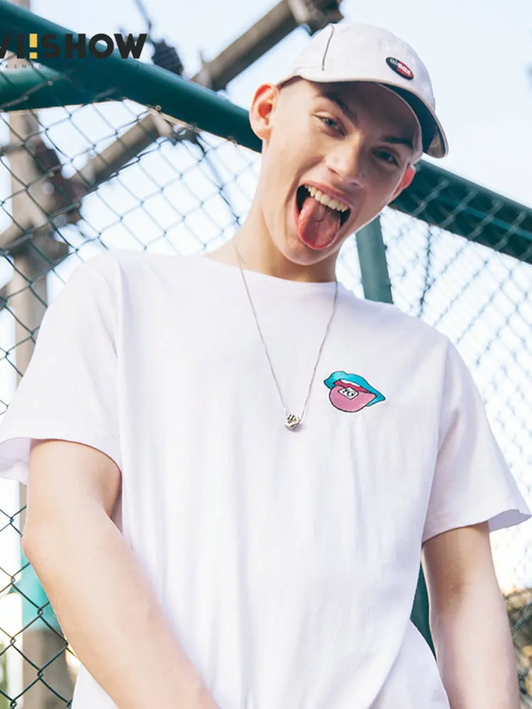 

VIISHOW Men T-shirts Casual O Neck White Short Sleeves T-shirt With Tongue Embroidery For Men Summer Cotton Tops Tees TD1358182