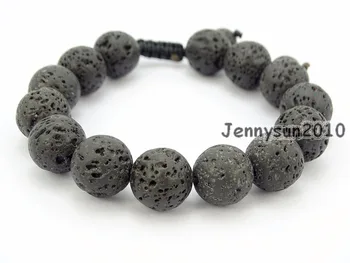 

Handmade 12mm Adjustable Natural Volcanic Lava Gems Stone Round Beads Bracelet Healing Reiki 5 Strands/Pack