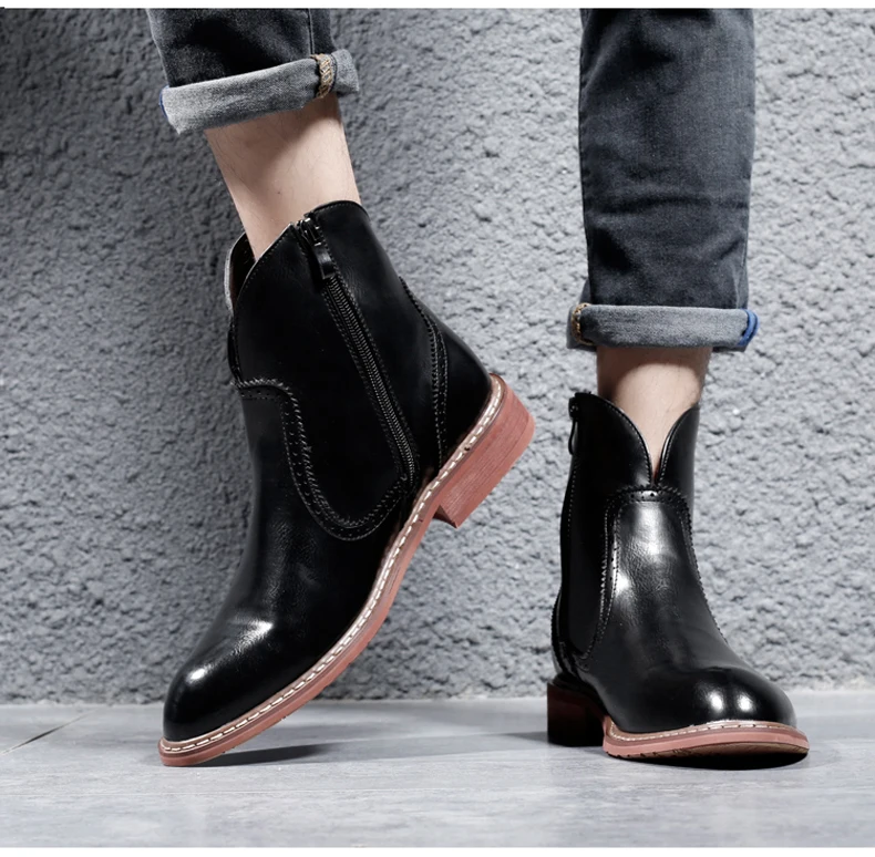 Men's Boot Slip-on Ankle Desert Boots Mens Black Leather Boots Men Winter Shoes Waterproof Military Boots' Men Combat Plus Size  (4)