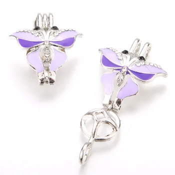 

5pcs Silver Purple Butterfly Pearl Cage Locket Pendant Jewelry DIY Bead Cage Aroma Essential Oil Diffuser Box For Oyster Pearl