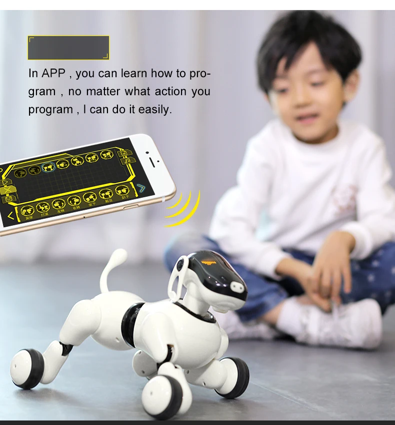 Presente de Aniversário Helicmax Robô Inteligente Eletrônico Pet Aplicativo Móvel Manipulação Bluetooth Conectar Multi-função ai Cão 11 Animais e robôs por radiocontrole