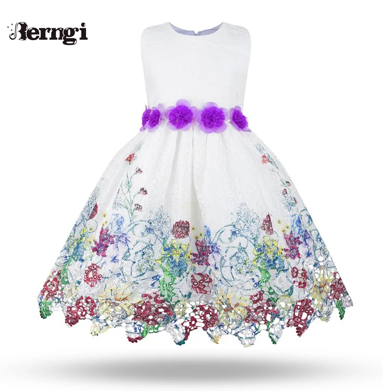 

Berngi Children Embroidery Lace Bow Baby Girl Dress for Wedding Party Kids Dresses Girls Toddler Gown Princess Costume