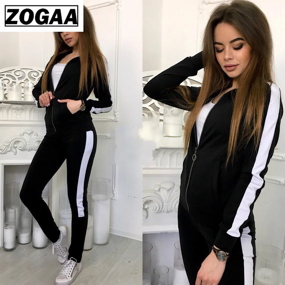 Женский спортивный костюм ZOGAA из двух предметов топ и штаны 2018|Спортивные