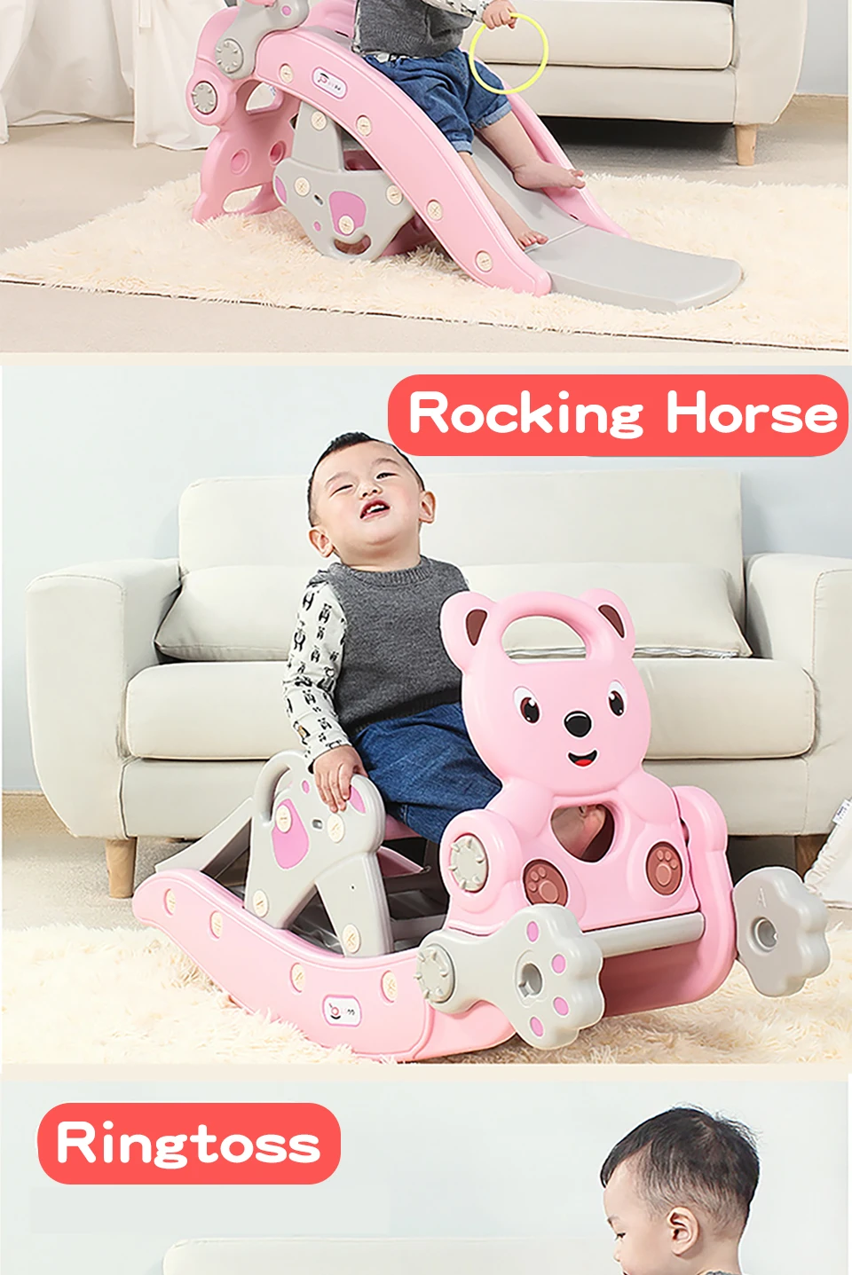 Ruizhi Multifunction Children Slide And Rocking Chair Child Home Playground Slides Eco-Friendly Plastic Slide Kids Gift RZ1084