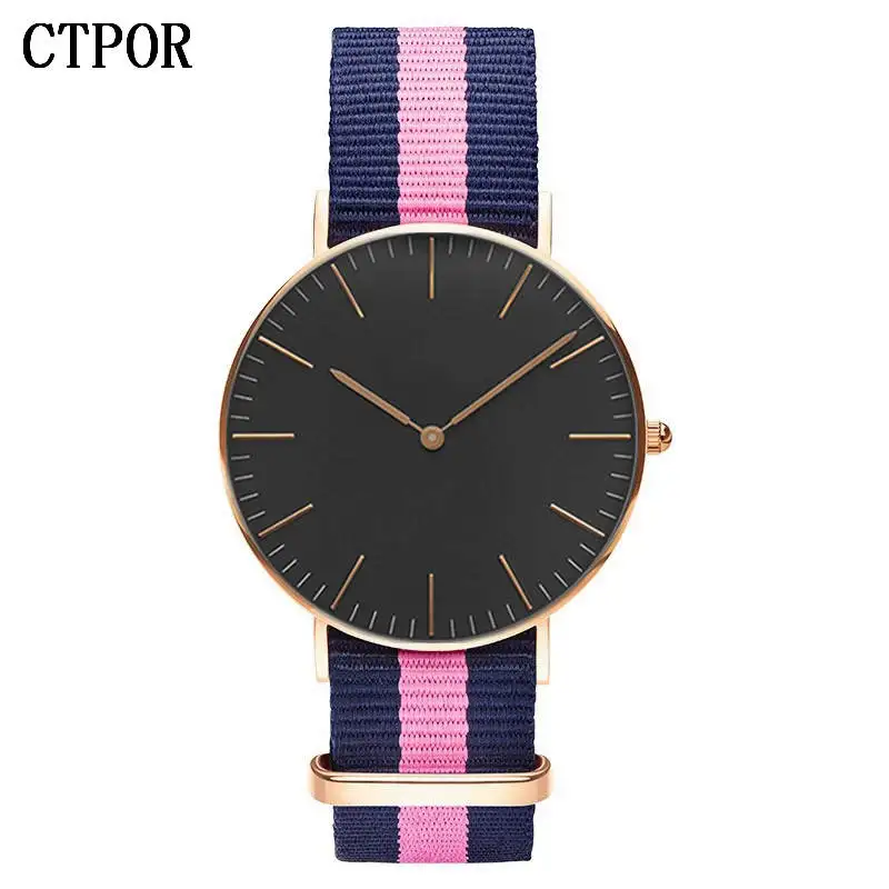 Часы из розового золота Мужские Женские часы черные простые повседневные нейлоновые наручные часы ультра-тонкие модные мужские женские часы Relogio без логотипа