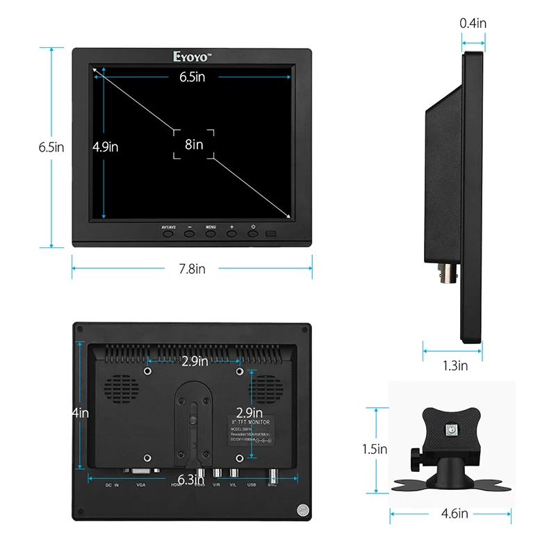 EYOYO EM08B " дюймовый TFT ЖК-цветной монитор с VGA HDMI входной интерфейс видео ips экран видео ПК CCTV DVR Автомобильная камера безопасности