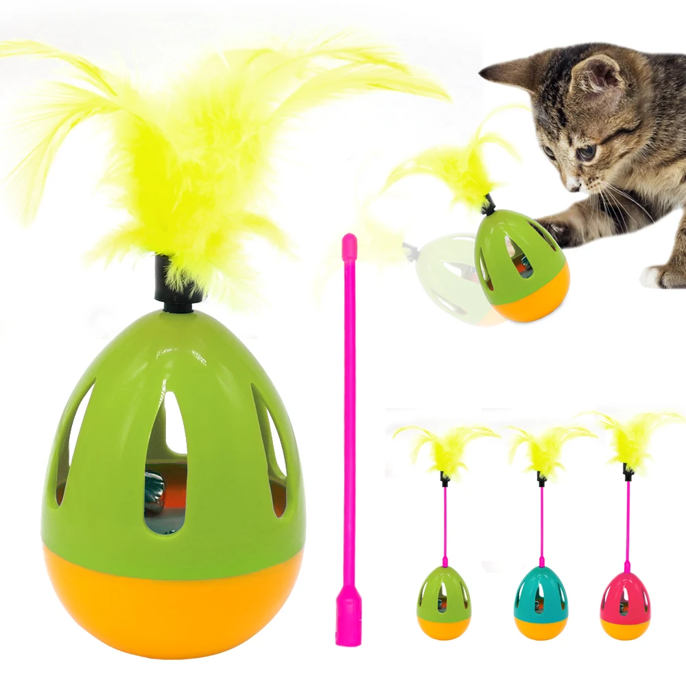

Cat Feather Toy Pet Tumbler Ball Interactive Toys Cats Scratching Sound Squeak With Bell For Playing