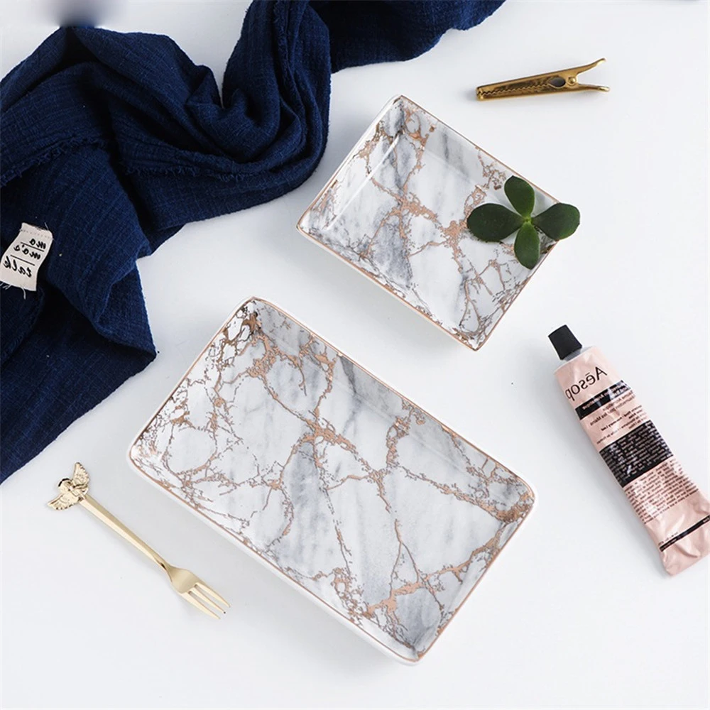 

Creative Ceramics Storage Trays Multi-function Marble Pattern Table Minimalist Plate Living Room Office Desk Organizer Trays