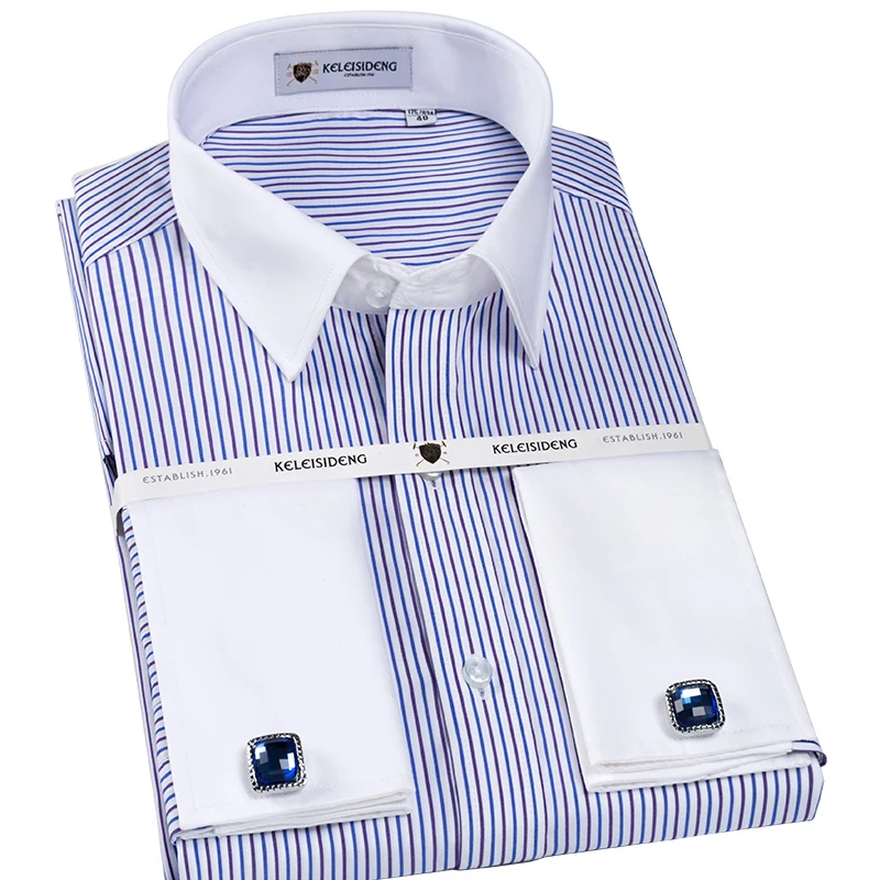 Men's Formal French Cuff Regular Fit Dress Shirts with Cufflinks