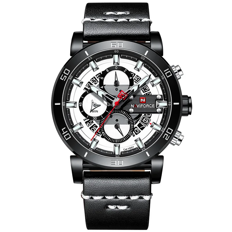 NAVIFORCE мужские часы от ведущего бренда класса люкс спортивные многофункциональные кварцевые часы с кожаным ремешком Мужские Водонепроницаемые наручные часы relogio - Цвет: white
