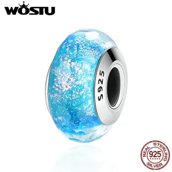 

WOSTU 100% 925 Sterling Silver Blue Sea Murano Glass Beads Fit Original WST Charm Bracelet Fine Jewelry New Year Gift FIZ054